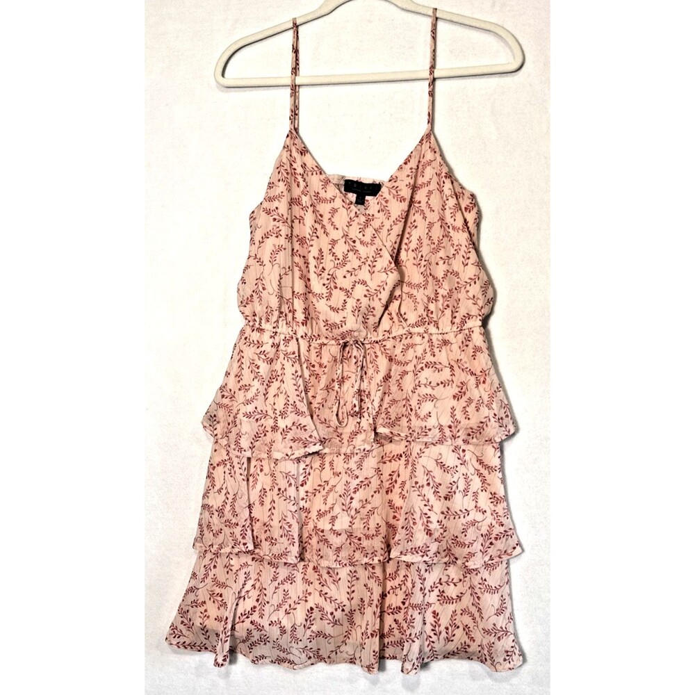 Trixxi Pink Floral/Glitter Tiered Ruffle Dress LG Coquette Peasant Cottagecore
